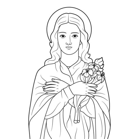 Saint Mary Goretti Vector Illustration Outline Monochrome