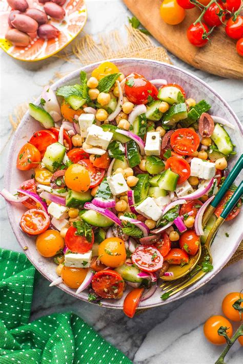 Greek Salad With Chickpeas A Saucy Kitchen