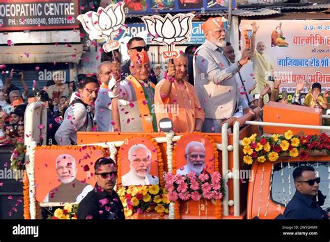 Ghaziabad India April Prime Minister Narendra Modi And Up Chief