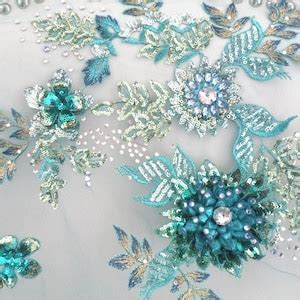 Absolutely Breathtaking Embroidered 3D Applique Fabric Teal Sequin