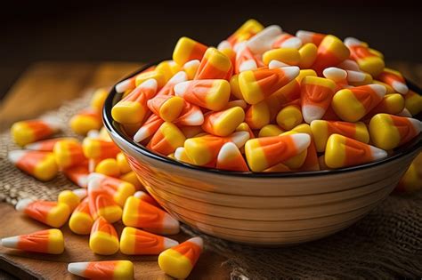 Premium AI Image | Bowlful of traditional fall Halloween candy corn