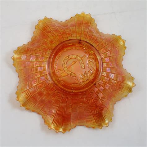 Antique Northwood Pumpkin Marigold Good Luck Carnival Glass Bowl Carnival Glass