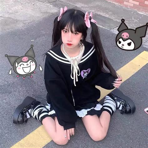 Casaco Solto Sanrio Cartoon Kuromi Para Mulheres Tops Capuz Cardig