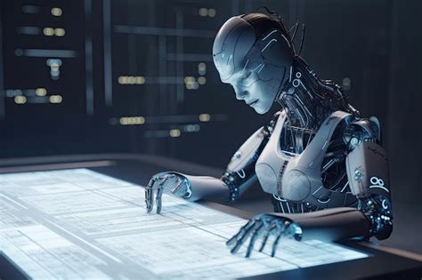 Premium Ai Image 3d Rendering Humanoid Robot Working On A Technical