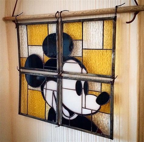 Stained Glass Mickey Mouse Stained Glass Panels Leaded Glass Stained Glass Art Mosaic Glass