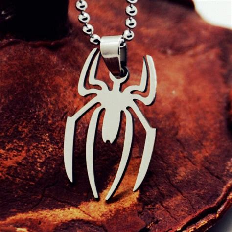 Silver Blue Stainless Steel Pendant Necklace Marvel Superhero Spiderman