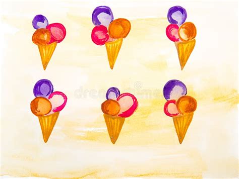 Ice Cream In A Waffle Cone With Watercolors Stock Illustration