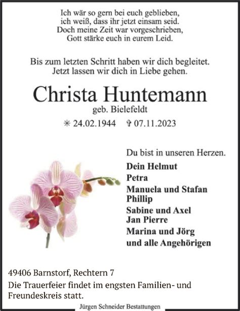 Traueranzeigen Von Christa Huntemann Trauer Kreiszeitung De