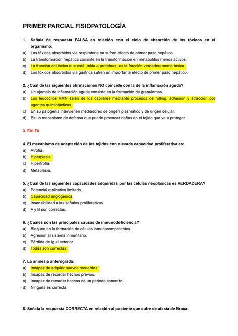 Parcial Fisiopato Resuelto Primer Parcial Fisiopatolog A Se Ala A