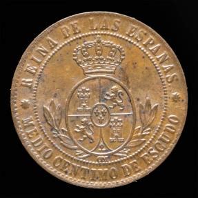 Medio Centimo Escudo Isabel Ii Barcelona Mint Mm Gr