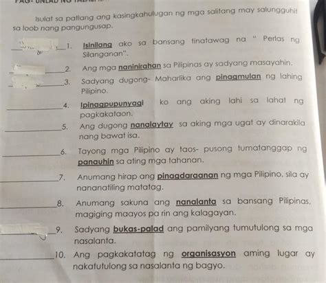 Isulat Sa Patlang Ang Kasingkahulugan Ng Mga Salitang May Salungguhit