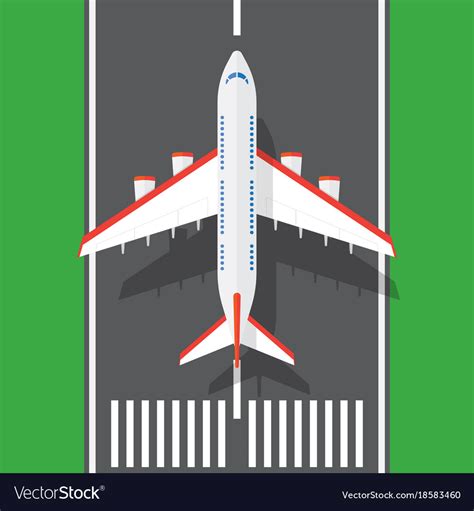 Airplane on a runway in top view Royalty Free Vector Image