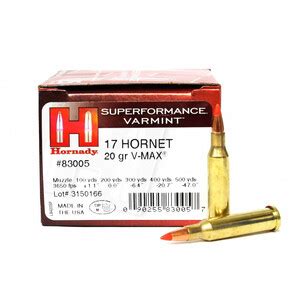 Hornady 17 Hornet Ammunition 20gr Superformance Varmint V Max In Lead