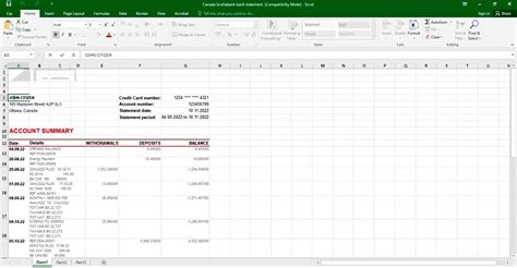 Canada Scotiabank Bank Statement Excel And Pdf Template Fully Editable