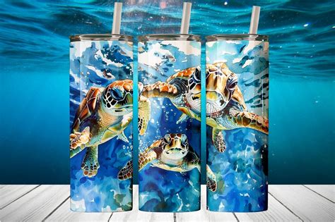 Watercolor Sea Turtle Tumbler Wrap PNG Graphic By Bilashdeb Creative