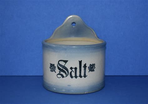 Antique Blue And White Stoneware Hanging Salt Box No Lid Ebay