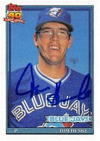 Tom Henke Autographed Baseball Card Toronto Blue Jays Topps