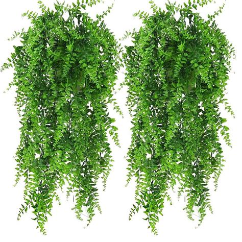 Bird Fiy 2pcs Boston Fern Bush Artificial Fake Vine Plants Decor