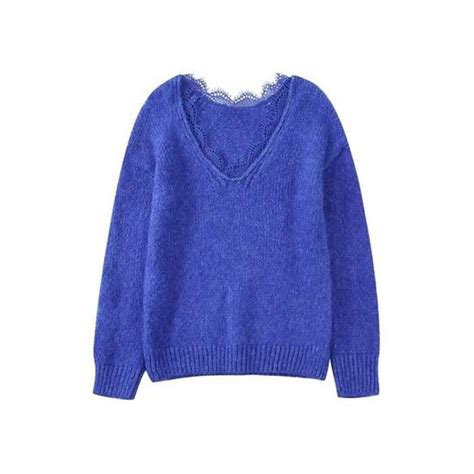 Craze Femmes Avec Dentelle L Che Pull En Tricot Vintage Col En V