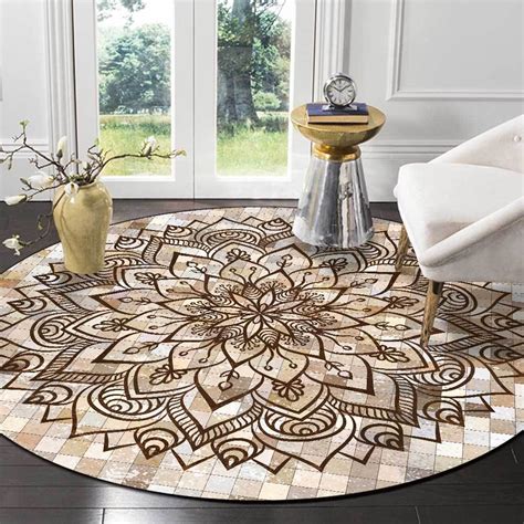 Geometric Print Round Carpet For Home Living Room Mandala Flannel