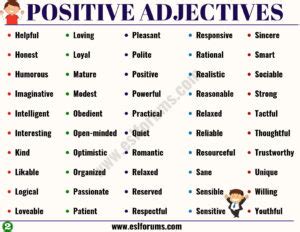 Positive Adjectives: 270 Nice Positive Adjectives from A-Z - ESL Forums