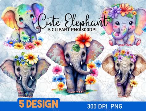 Flower Baby Elephant Sublimation Clipart Elephant Flower Clipart