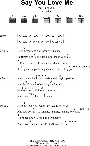 Say You Love Me Guitar Chordslyrics Zzounds