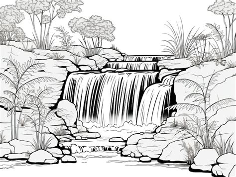 Premium Photo Coloring Book Education Waterfall Nature Design