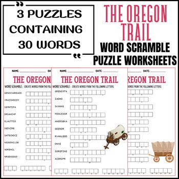 The Oregon Trail Word Scramble Puzzle Worksheets Activities By Puzzles