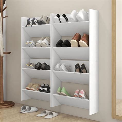 Adkins Wooden Wall Mounted Shoe Storage Rack In White Furniture In