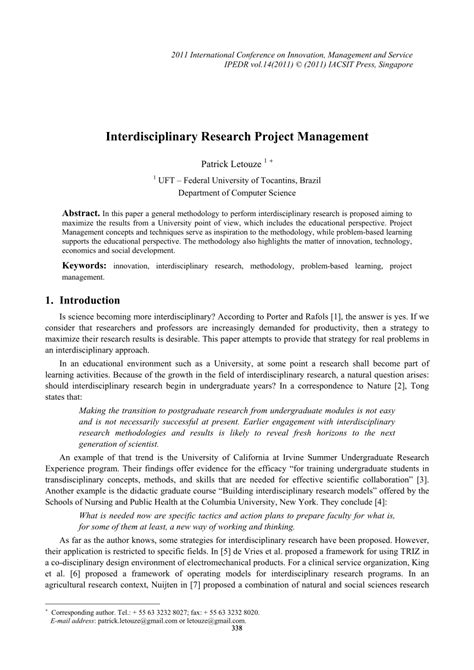 PDF Interdisciplinary Research Project Management