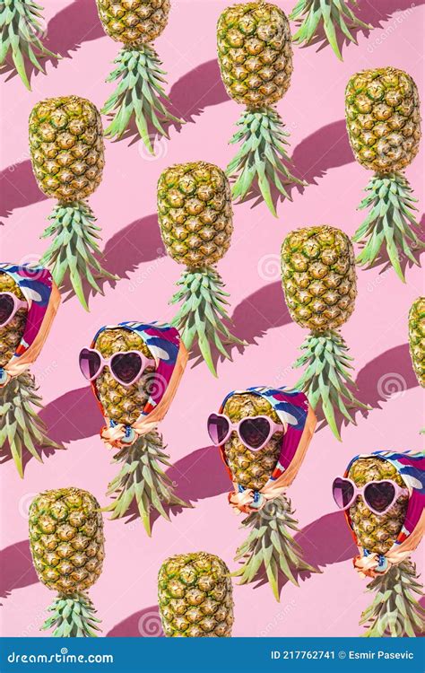 Fashion Pattern With Pineapple Hipster In Sunglasses And Scarf Stylish Fruit Minimal Summer