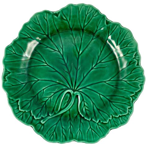 Bordallo Pinheiro Portuguese Majolica Green Cabbage Plates Set Of Two