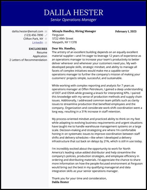 Cover Letter Examples Operations Manager