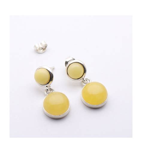 Boucles D Oreilles Puces Pendantes En Argent 925 Avec Deux Ambres Jaunes