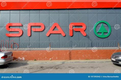 Sign Name And Logo Of The Supermarket Spar On The Facade Of The Store