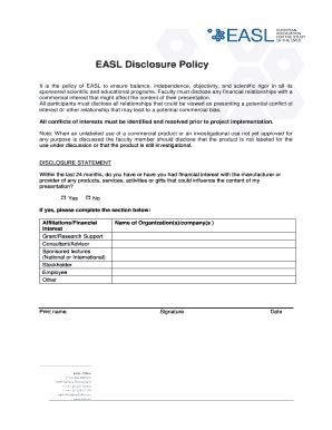 Fillable Online Easl Disclosure Policy Form Kenes Fax Email Print