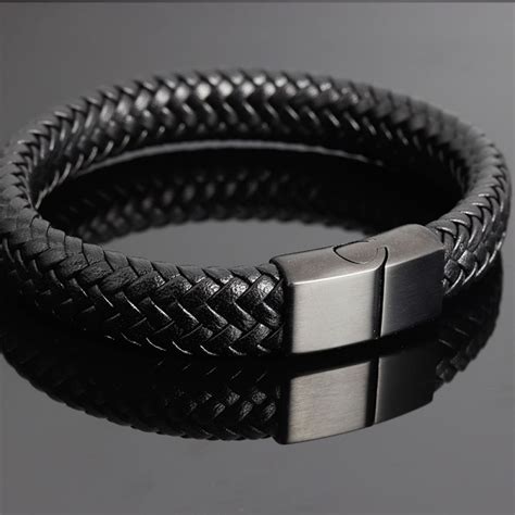 Classic Men Jewelry Genuine Leather Bracelets Stainless Steel Bracelets