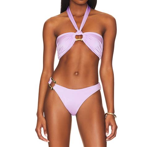 Womens Bikini Sexy Solid Color Chesty Metal Ring Strap Two Piece Womens Swimsuit