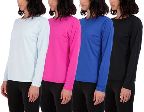 Real Essentials 4 Pack Womens Dry Fit Tech Stretch Long Sleeve Athletic Workout T Shirt