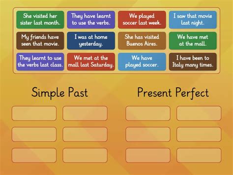 Simple Past X Present Perfect Classifica O Em Grupos