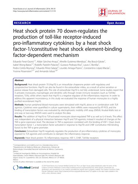 PDF Heat Shock Protein 70 Down Regulates The Production Of Toll Like