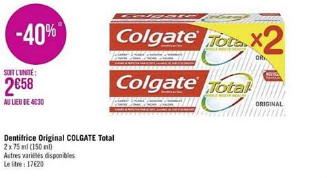 Offre Dentifrice Original Colgate Total Chez Spar