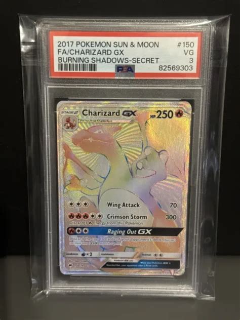 POKEMON CARD CHARIZARD GX 150 147 Burning Shadows Rainbow Rare Graded