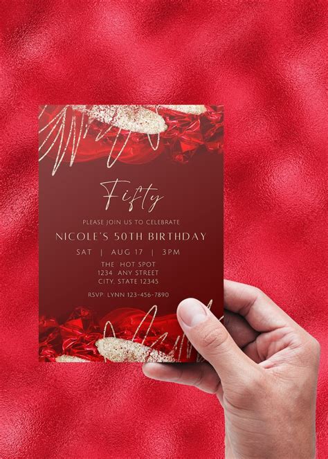 Editable Red And Gold Invitation Birthday Invitation Etsy