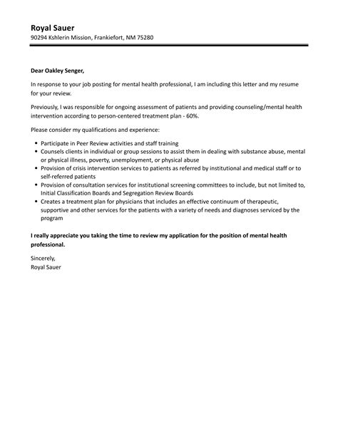 Mental Health Professional Cover Letter Velvet Jobs