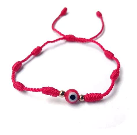 Pulsera De Ojo Turco Hilo Rojo 7 Nudos Con Significado 14k