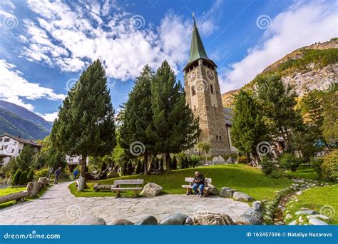 Zermatt Switzerland Church Street View Editorial Photo Image Of