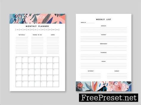 Adobe Stock - Weekly and Monthly Planner Layout with Illustrative ...