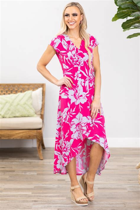 Hot Pink And Grey Floral Print Maxi Dress · Filly Flair